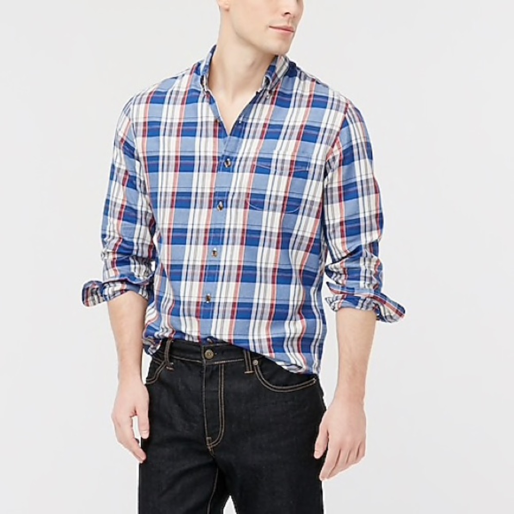 J. Crew Plaid Regular Fit Twill Button Down Shirt